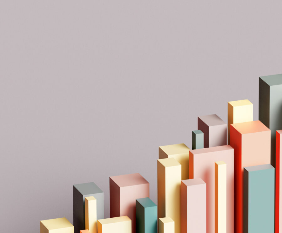 3D rendered financial performance bar chart results shot on a reflective background